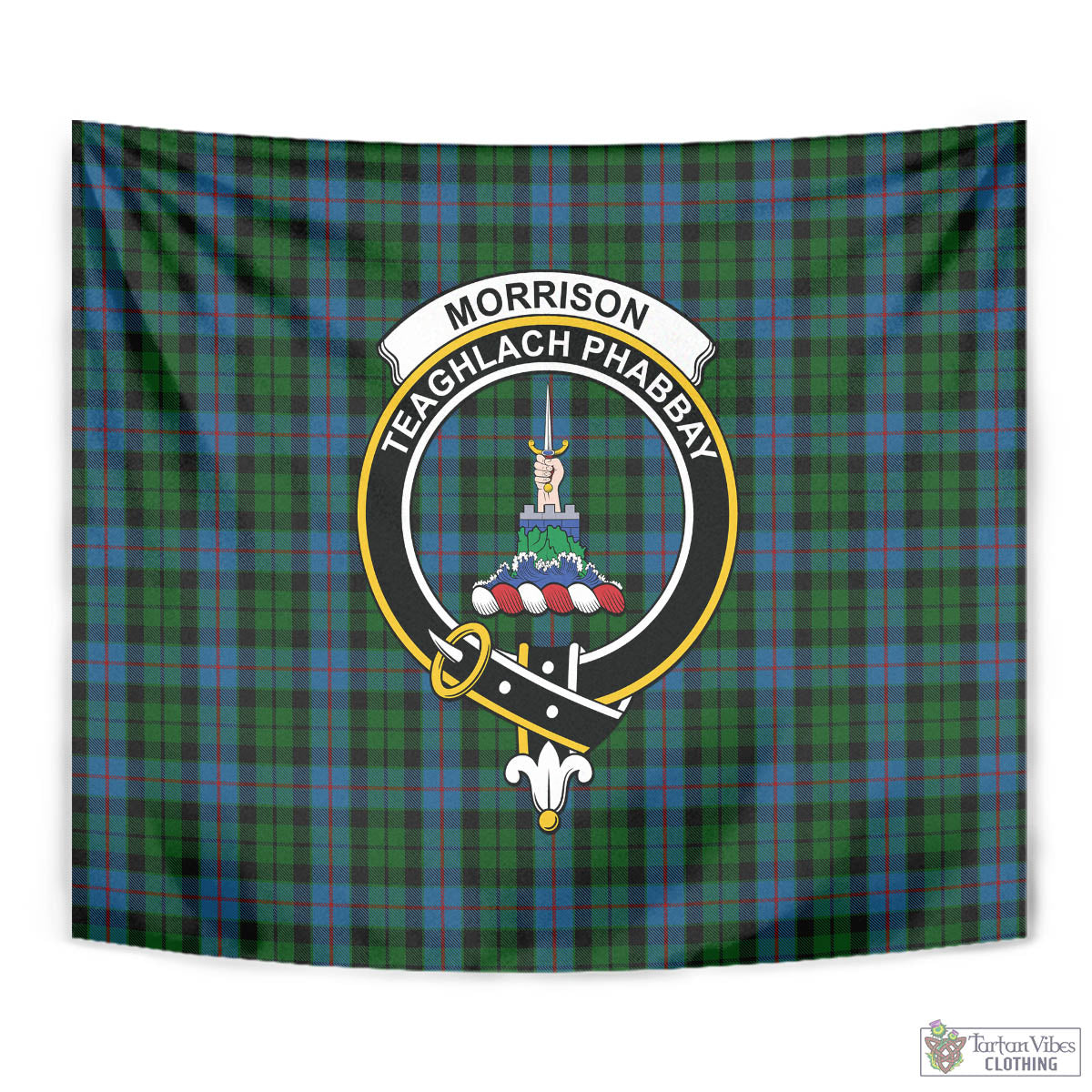 Tartan Vibes Clothing Morrison Society Tartan Tapestry Wall Hanging and Home Decor for Room with Family Crest