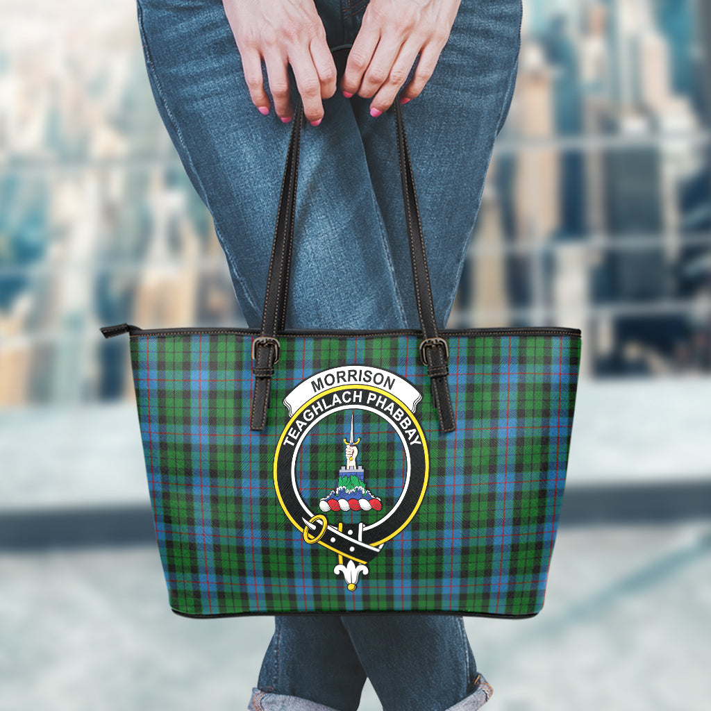 Morrison Society Tartan Leather Tote Bag with Family Crest - Tartan Vibes Clothing