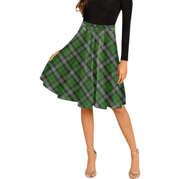 Moss Tartan Melete Pleated Midi Skirt Cross Style