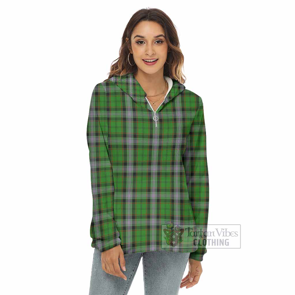 Moss Tartan Women's Borg Fleece Hoodie with Half Zip - Tartan Vibes Clothing