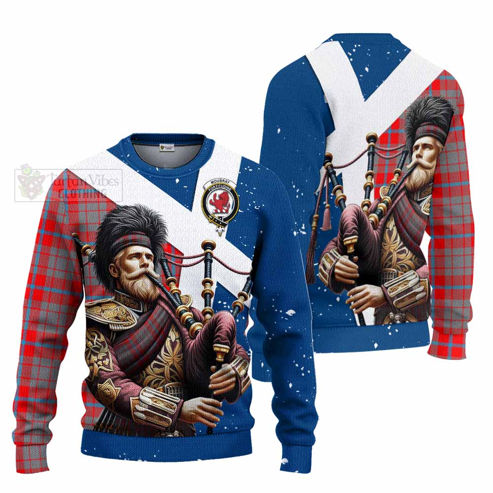 Tartan Vibes Clothing Moubray Tartan Knitted Sweater with Family Crest Scottish Bagpiper Vibes