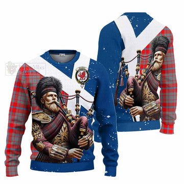 Moubray Tartan Knitted Sweater with Family Crest Scottish Bagpiper Vibes