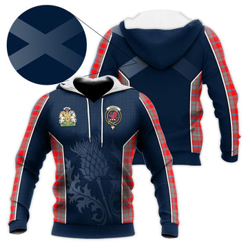 Moubray Tartan Knitted Hoodie with Family Crest and Scottish Thistle Vibes Sport Style