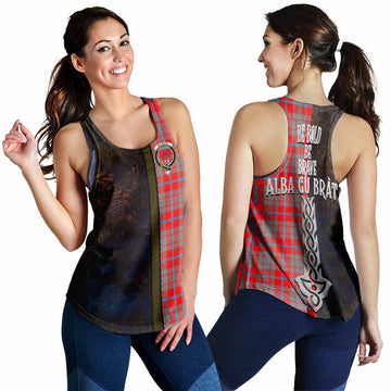 Moubray Tartan Family Crest Women's Racerback Tanks Alba Gu Brath Be Brave Lion Ancient Style 4XL - Tartan Vibes Clothing