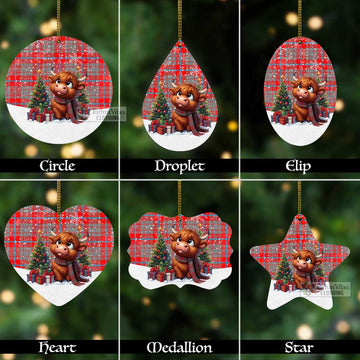 Moubray Tartan Christmas Aluminium Ornament with Adorable Highland Coo