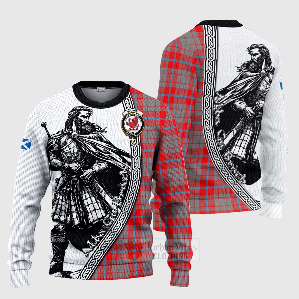 Tartan Vibes Clothing Moubray Tartan Clan Crest Knitted Sweater with Highlander Warrior Celtic Style