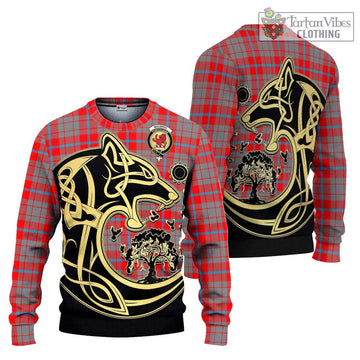 Moubray Tartan Ugly Sweater with Family Crest Celtic Wolf Style