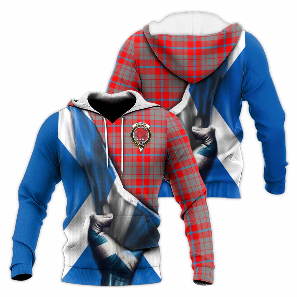 Tartan Vibes Clothing Moubray Tartan Knitted Hoodie with Family Crest Scotland Patriotic Style