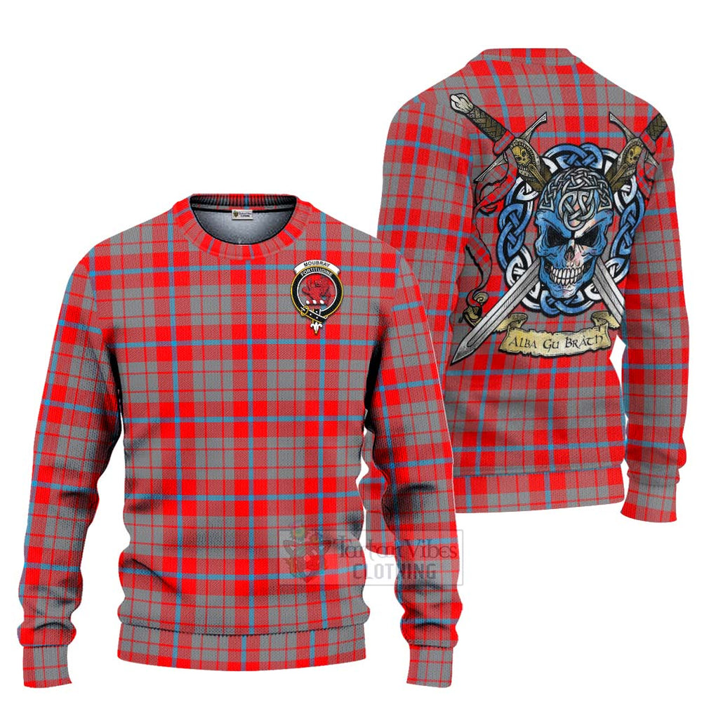 Tartan Vibes Clothing Moubray Tartan Knitted Sweater with Family Crest Celtic Skull Style