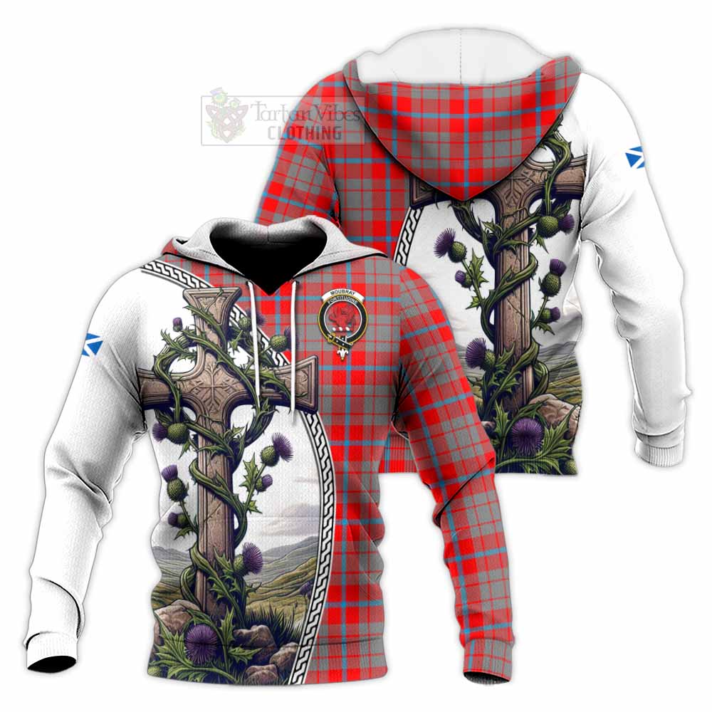 Tartan Vibes Clothing Moubray Tartan Knitted Hoodie with Family Crest and St. Andrew's Cross Accented by Thistle Vines