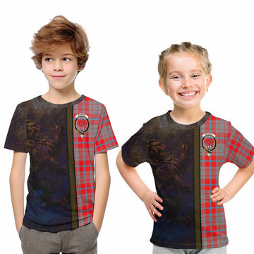 Moubray Tartan Family Crest Kid T-Shirt Alba Gu Brath Be Brave Lion Ancient Style Youth XL Size14 - Tartan Vibes Clothing