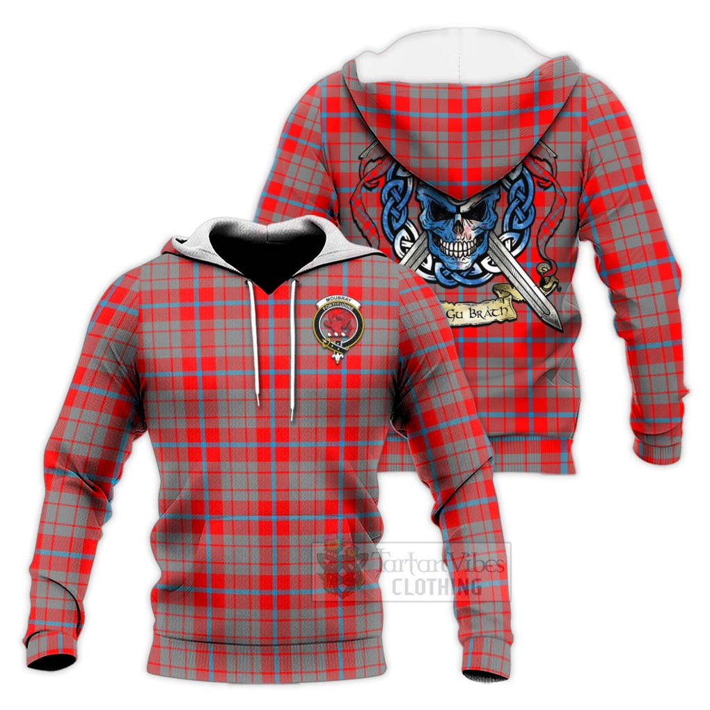 Tartan Vibes Clothing Moubray Tartan Knitted Hoodie with Family Crest Celtic Skull Style