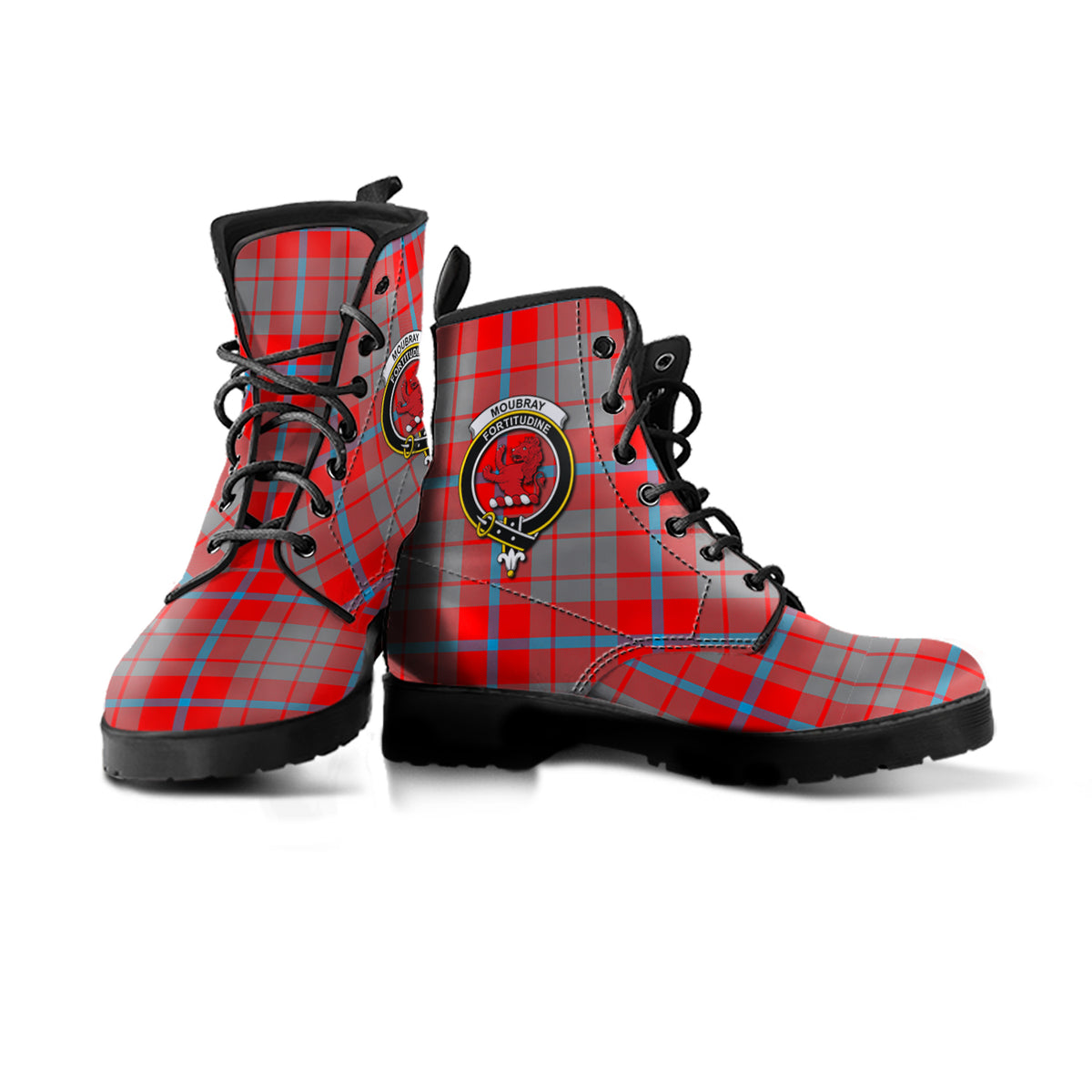 Moubray Tartan Leather Boots with Family Crest - Tartan Vibes Clothing