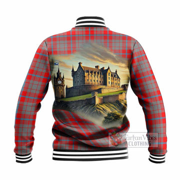 Moubray Tartan Family Crest Baseball Jacket with Scottish Ancient Castle Style - Tartan Vibes Clothing