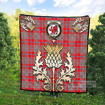 Moubray Tartan Quilt with Family Crest and Golden Thistle Style - Tartan Vibes Clothing