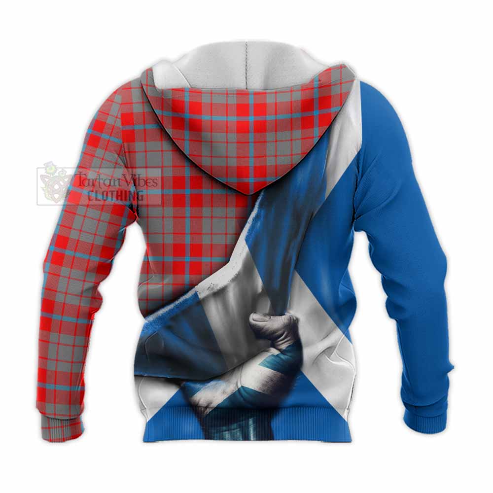 Tartan Vibes Clothing Moubray Tartan Knitted Hoodie with Family Crest Scotland Patriotic Style