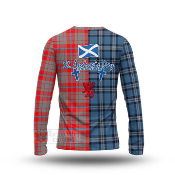 Moubray Tartan Long Sleeve T-Shirt Happy St. Andrew's Day Half Tartan Style - Tartan Vibes Clothing
