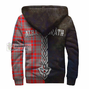 Moubray Tartan Family Crest Sherpa Hoodie Alba Gu Brath Be Brave Lion Ancient Style - Tartan Vibes Clothing