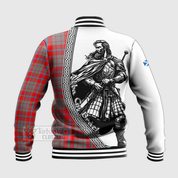 Moubray Tartan Clan Crest Baseball Jacket with Highlander Warrior Celtic Style - Tartan Vibes Clothing