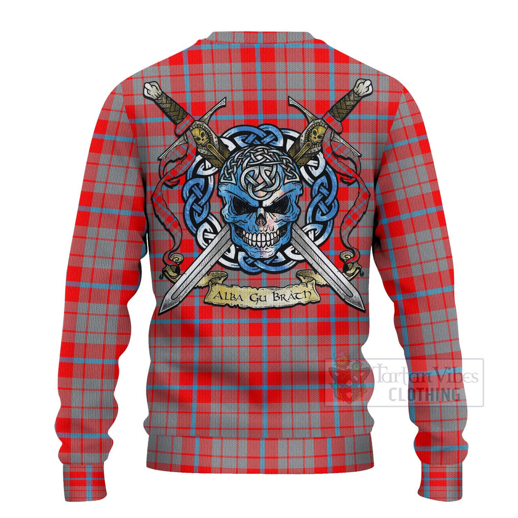 Tartan Vibes Clothing Moubray Tartan Knitted Sweater with Family Crest Celtic Skull Style