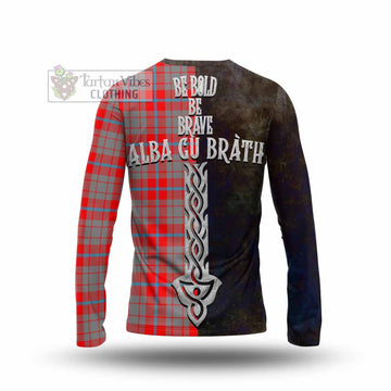 Moubray Tartan Family Crest Long Sleeve T-Shirt Alba Gu Brath Be Brave Lion Ancient Style - Tartan Vibes Clothing
