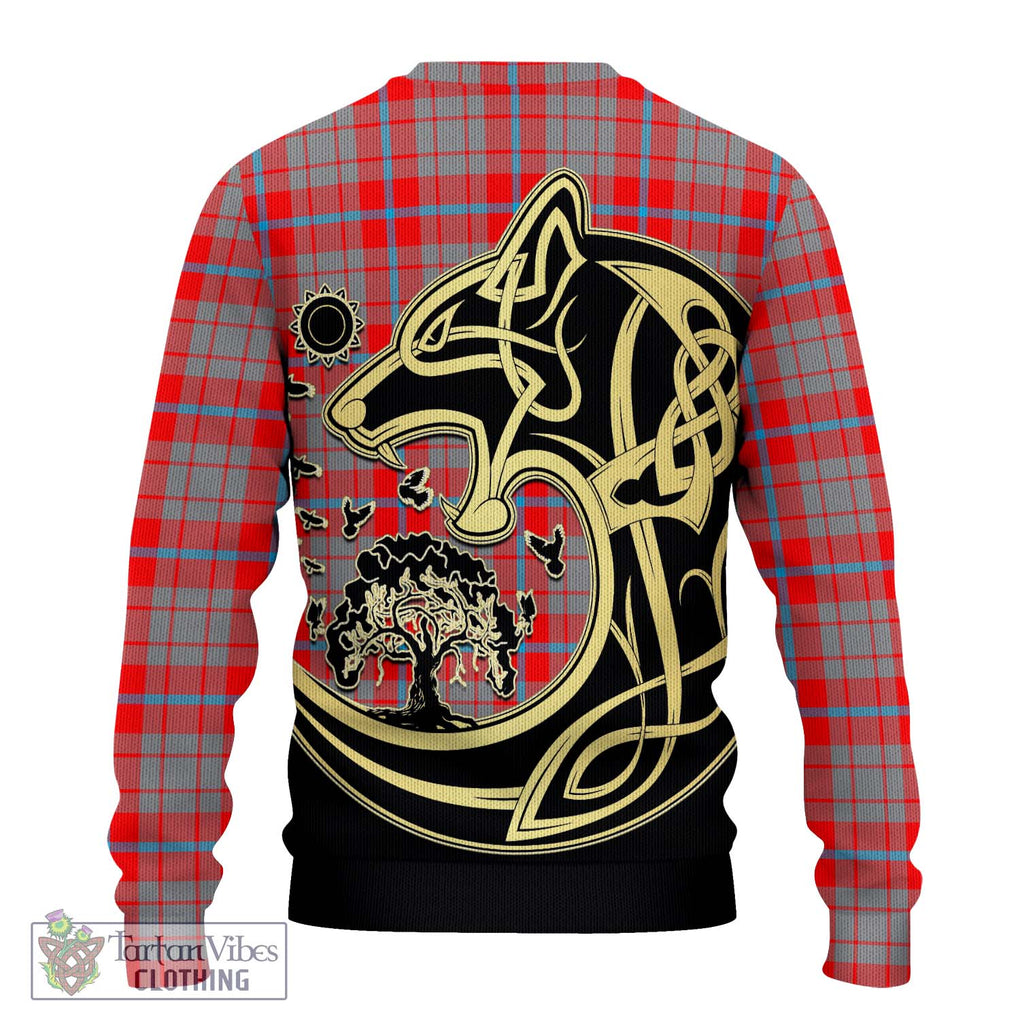 Moubray Tartan Knitted Sweater with Family Crest Celtic Wolf Style - Tartan Vibes Clothing