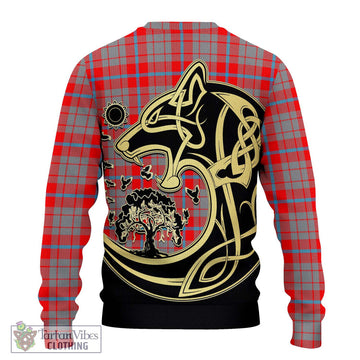 Moubray Tartan Ugly Sweater with Family Crest Celtic Wolf Style