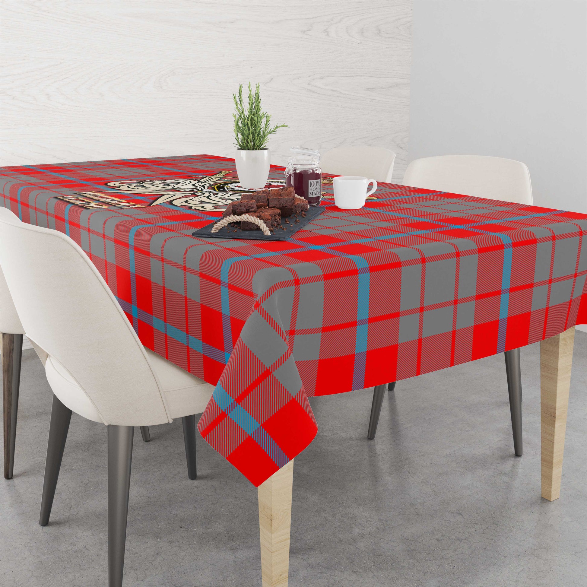 Moubray Tartan Tablecloth with Clan Crest and the Golden Sword of Courageous Legacy - Tartan Vibes Clothing