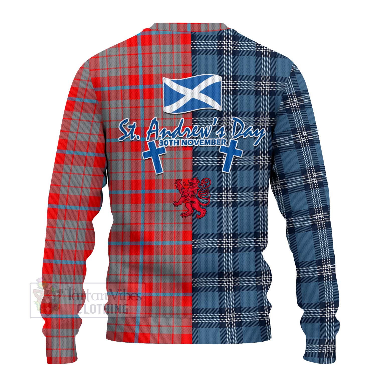 Tartan Vibes Clothing Moubray Tartan Knitted Sweater Happy St. Andrew's Day Half Tartan Style