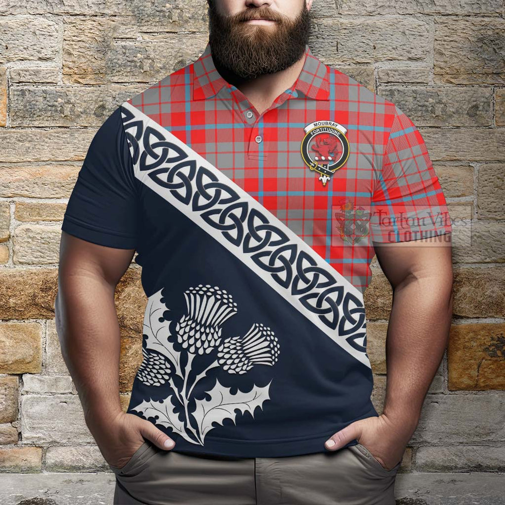 Moubray Tartan Polo Shirt Featuring Thistle and Scotland Map - Tartanvibesclothing Store