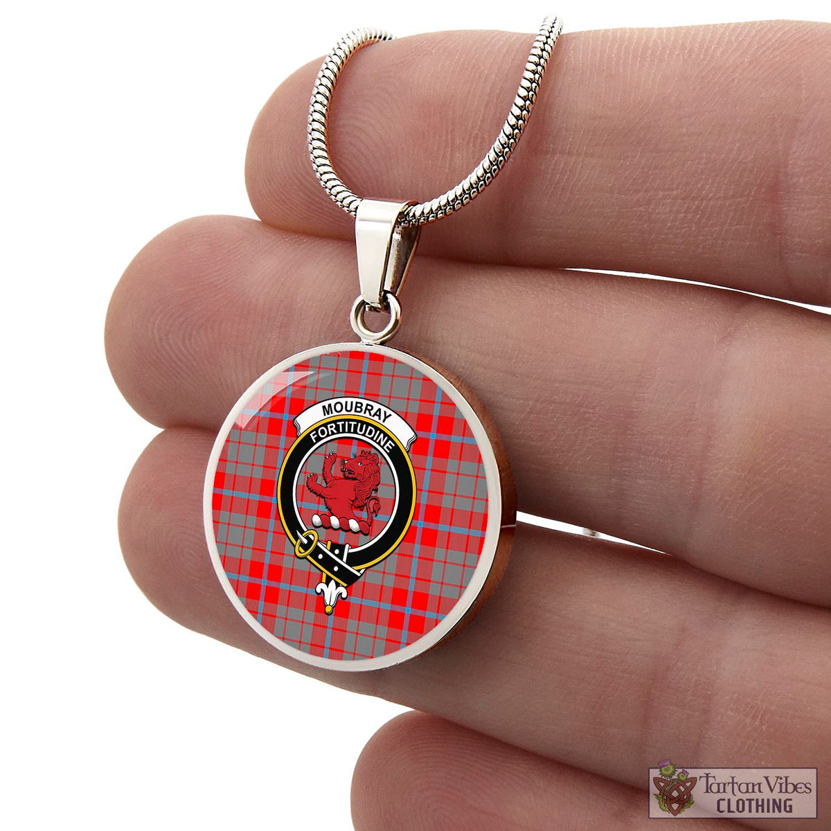 Moubray Tartan Circle Necklace with Family Crest - Tartan Vibes Clothing