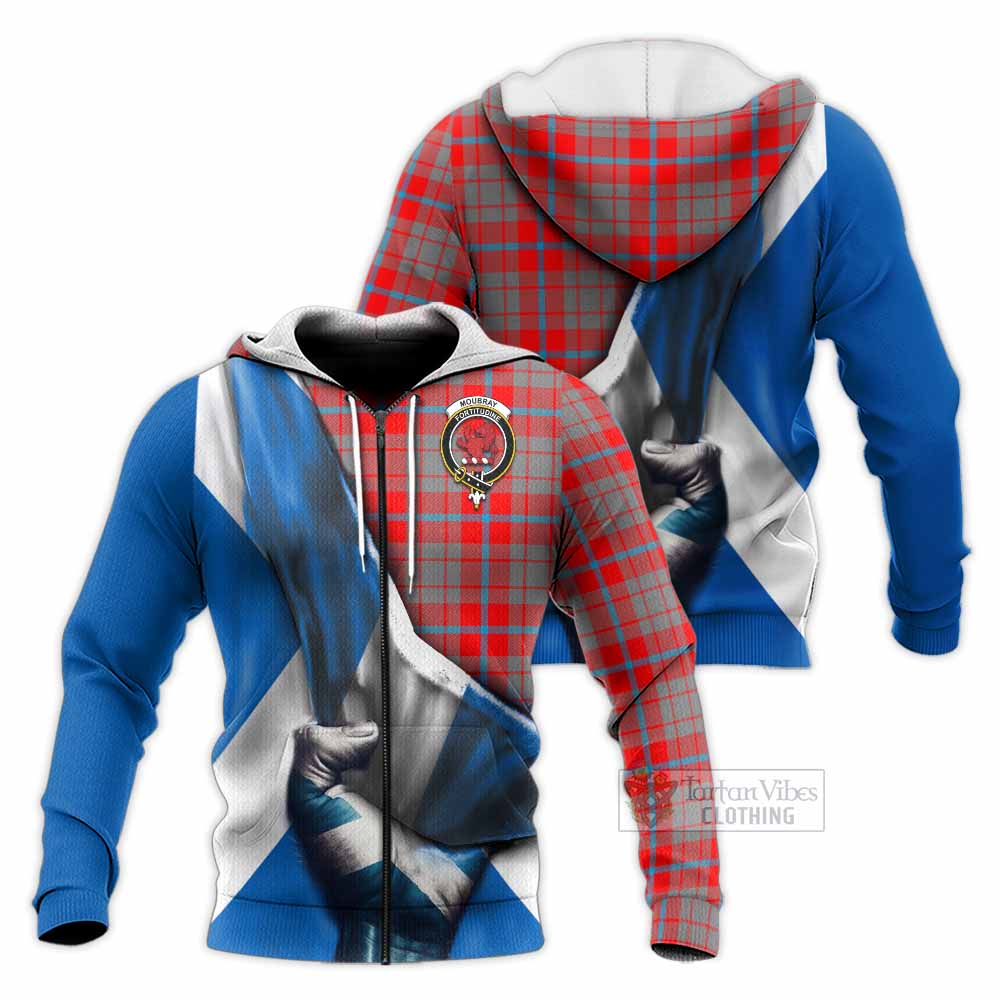 Tartan Vibes Clothing Moubray Tartan Knitted Hoodie with Family Crest Scotland Patriotic Style