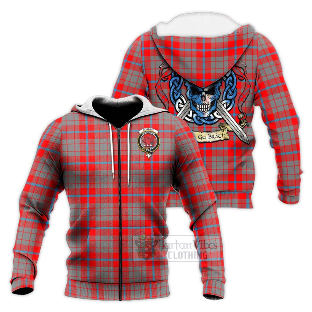 Tartan Vibes Clothing Moubray Tartan Knitted Hoodie with Family Crest Celtic Skull Style