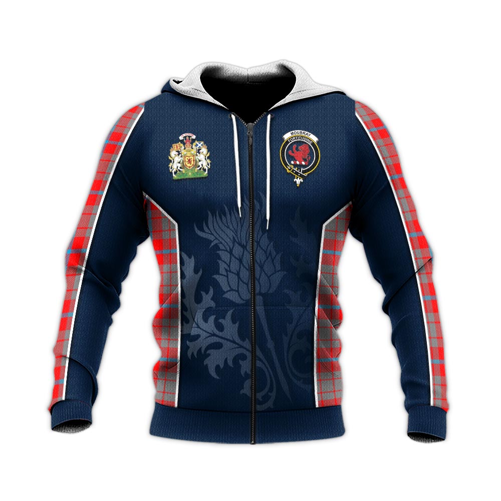 Tartan Vibes Clothing Moubray Tartan Knitted Hoodie with Family Crest and Scottish Thistle Vibes Sport Style