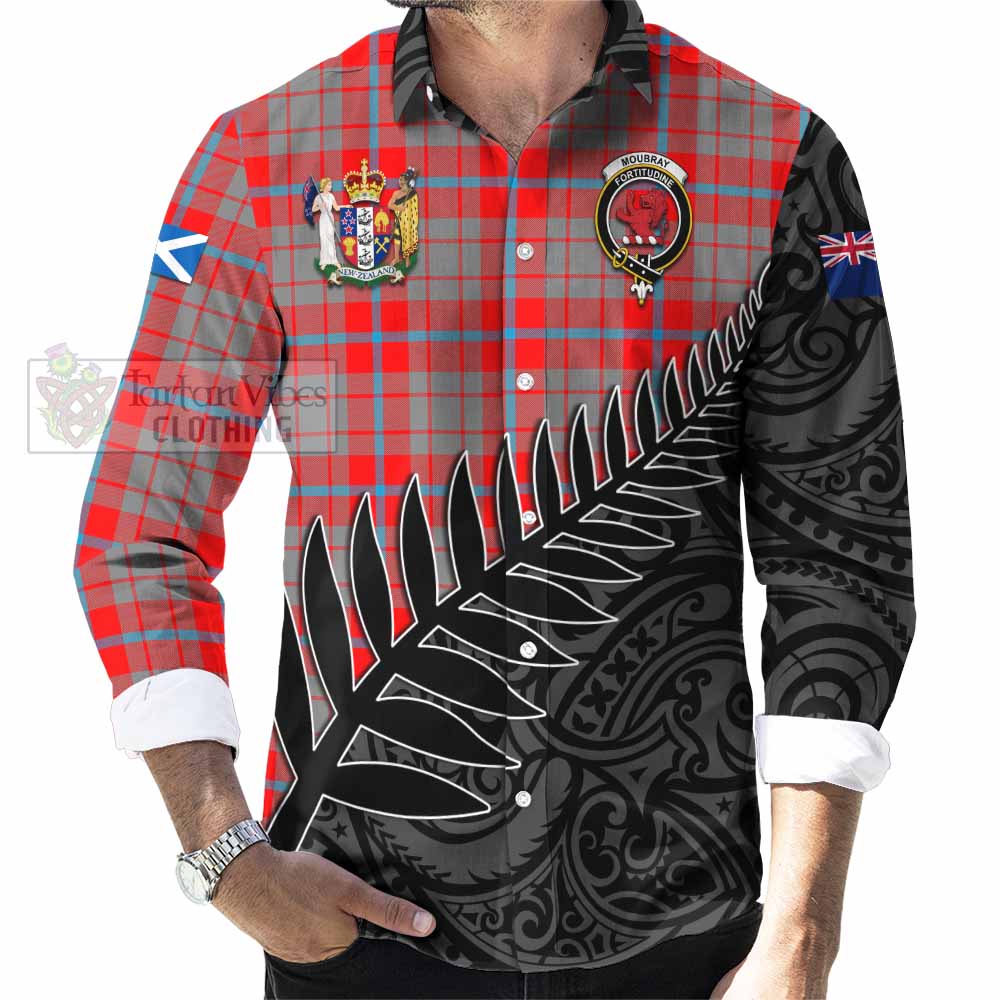 Moubray Crest Tartan Long Sleeve Button Shirt with New Zealand Silver Fern Half Style - Tartan Vibes Clothing