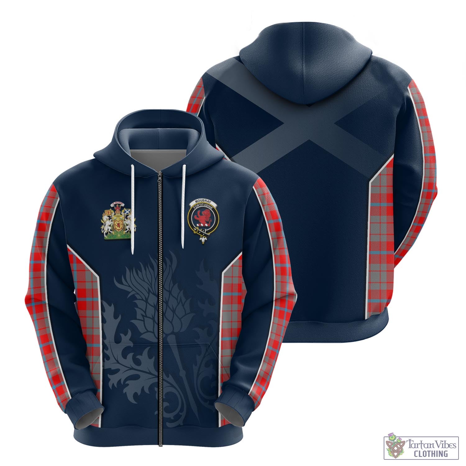 Tartan Vibes Clothing Moubray Tartan Hoodie with Family Crest and Scottish Thistle Vibes Sport Style