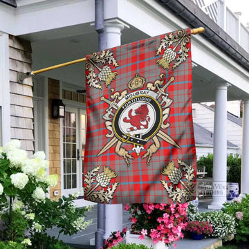 Moubray Tartan Garden Flag with Family Crest and Golden Thistle Crossed Sword Design - Tartan Vibes Clothing