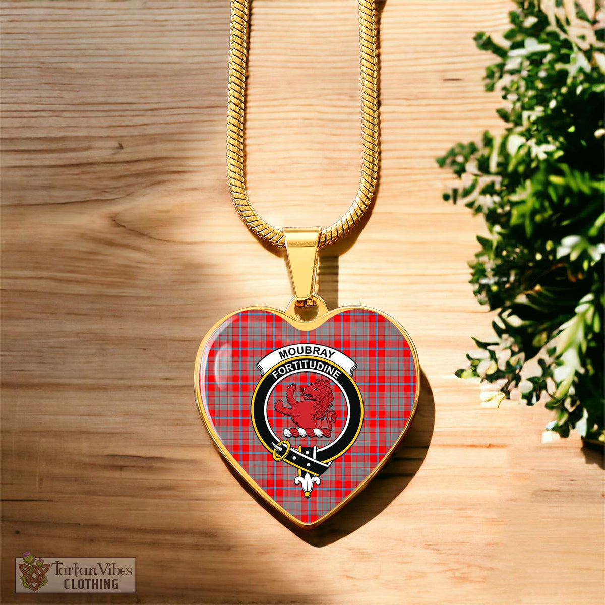 Moubray Tartan Heart Necklace with Family Crest Luxury Necklace (Gold) No - Tartan Vibes Clothing