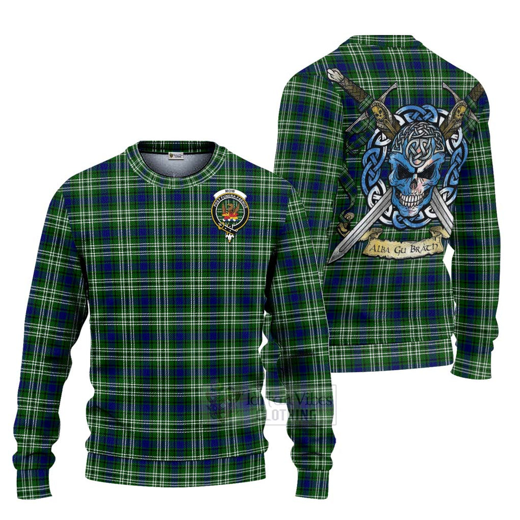 Tartan Vibes Clothing Mow Tartan Knitted Sweater with Family Crest Celtic Skull Style