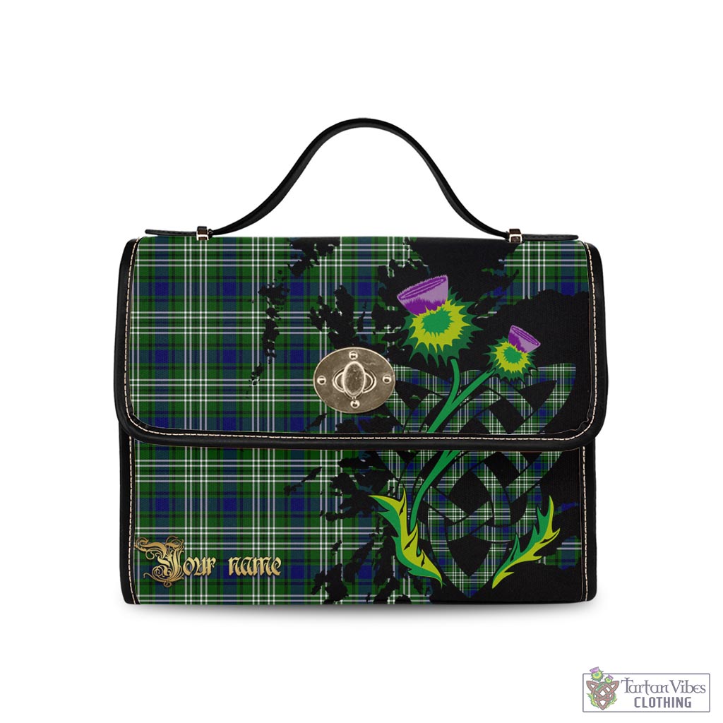 Mow Tartan Waterproof Canvas Bag with Scotland Map and Thistle Celtic Accents Black Leather Strap One Size 10.5*20*27cm - Tartan Vibes Clothing