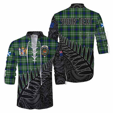 Mow Crest Tartan Ghillie Kilt Shirt with New Zealand Silver Fern Half Style Men - Tartan Vibes Clothing
