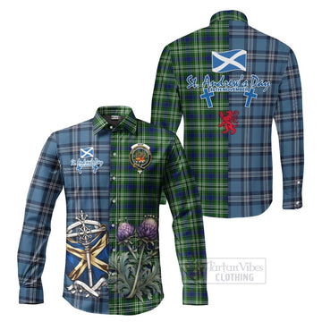 Mow Tartan Long Sleeve Button Shirt Happy St. Andrew's Day Half Tartan Style Men's Shirt S - Tartan Vibes Clothing
