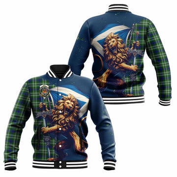 Mow Tartan Family Crest Baseball Jacket with Scottish Majestic Lion Unisex - Tartan Vibes Clothing