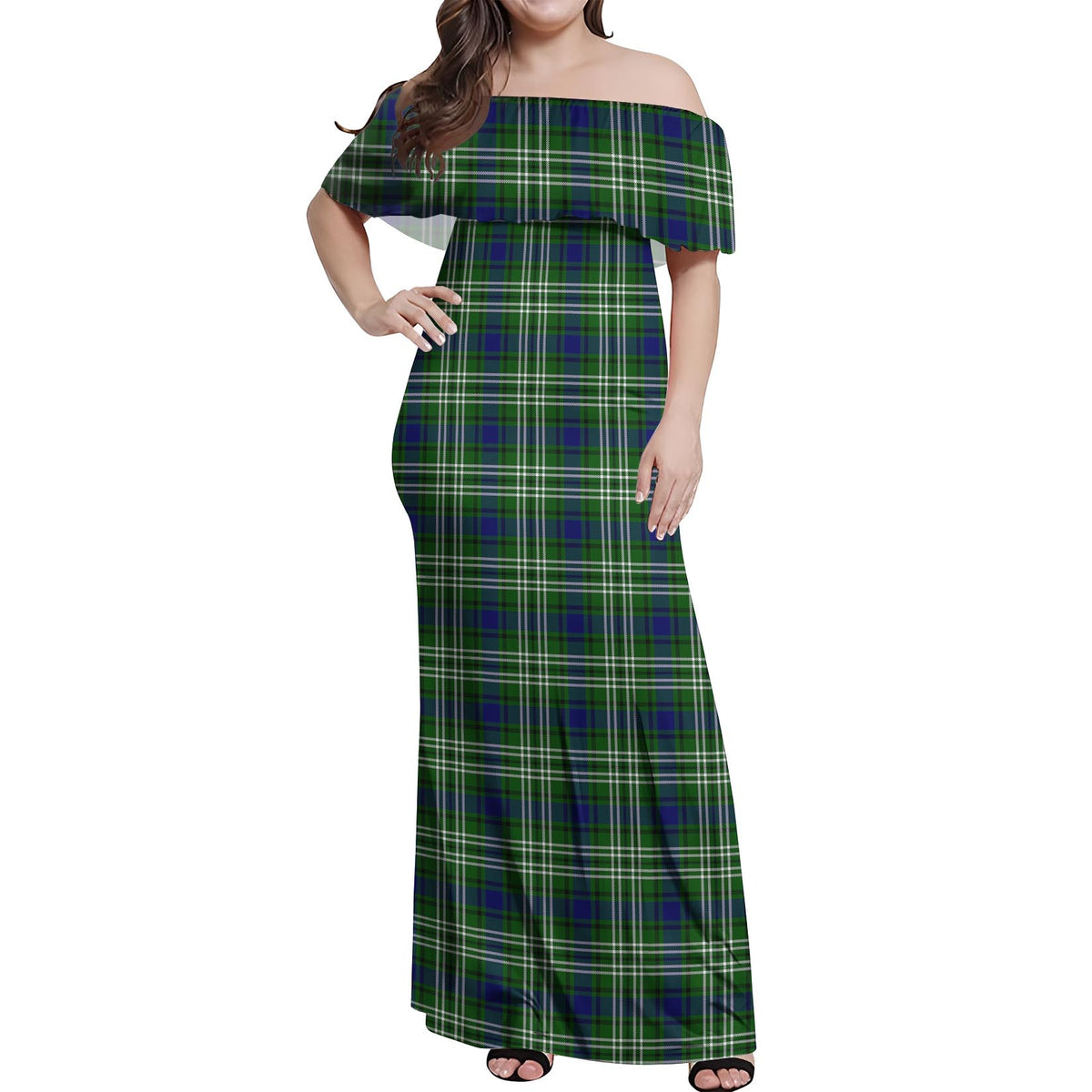 Mow Tartan Off Shoulder Long Dress Women's Dress - Tartan Vibes Clothing