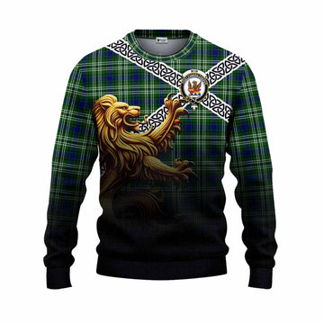 Mow Crest Tartan Knitted Sweater with Golden Lion Emblem Celtic Style Unisex - Tartan Vibes Clothing