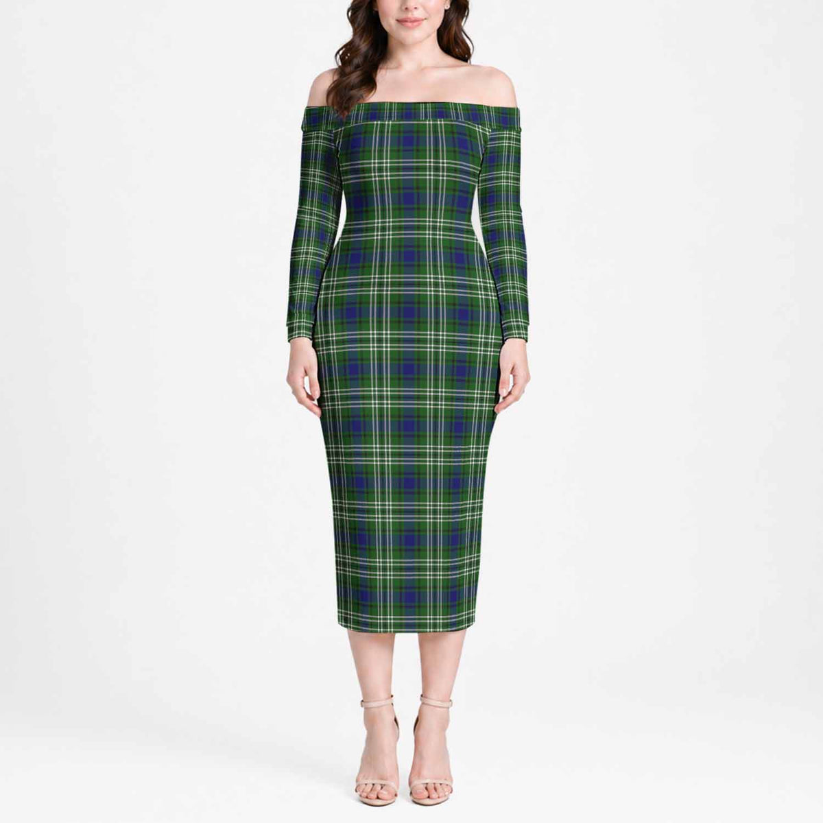 Mow Tartan Off Shoulder Long Sleeve Dress Women's Dress Long Sleeve - Tartan Vibes Clothing