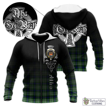 Mow Tartan Knitted Hoodie Featuring Alba Gu Brath Family Crest Celtic Inspired