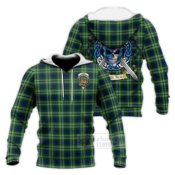 Mow Tartan Knitted Hoodie with Family Crest Celtic Skull Style