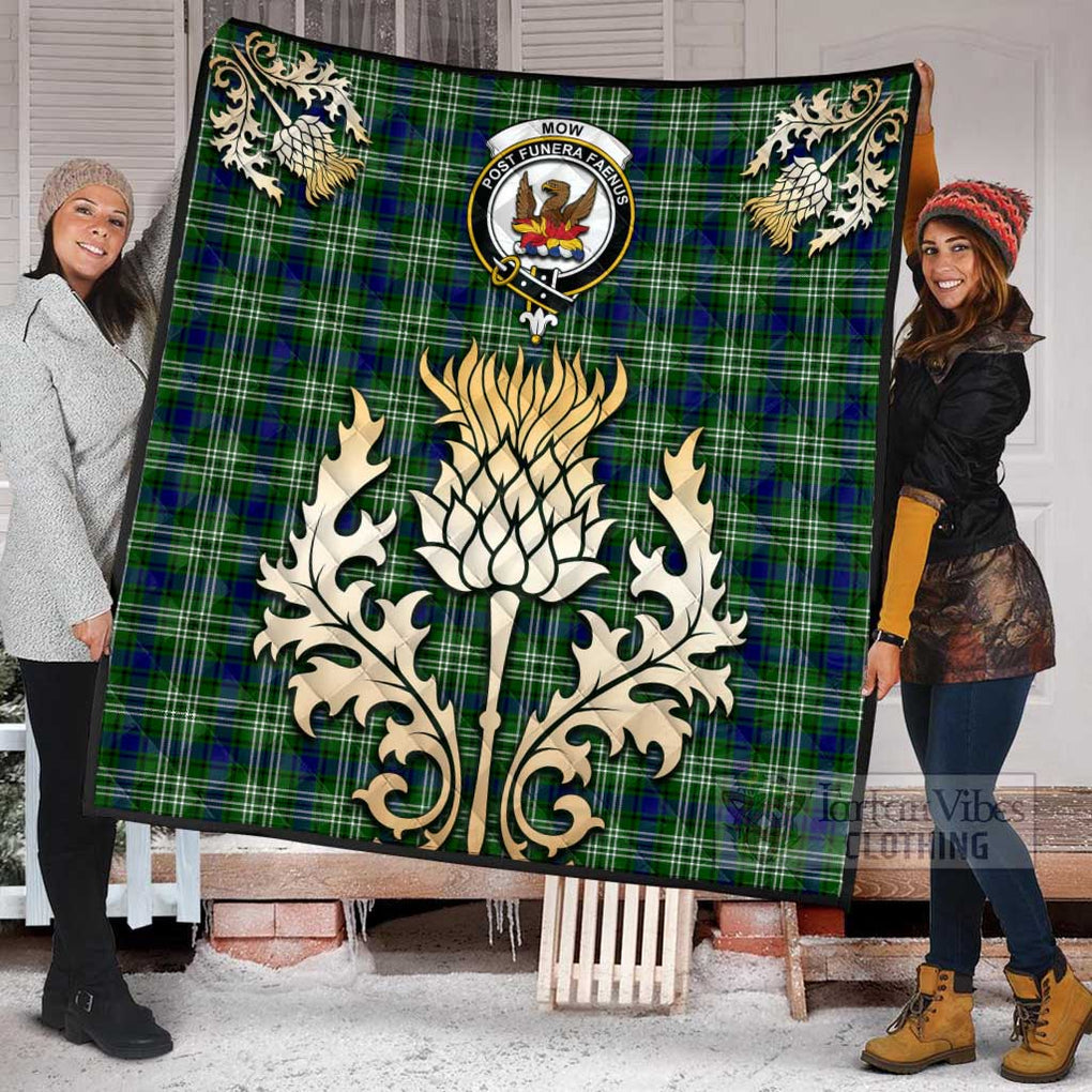 Mow Tartan Quilt with Family Crest and Golden Thistle Style Super King Quilt 91" x 110" - Tartan Vibes Clothing