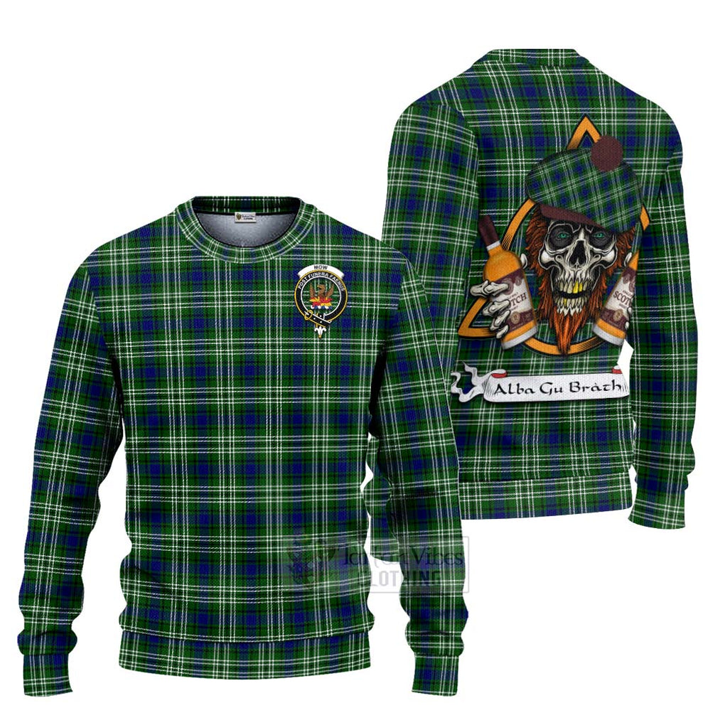 Tartan Vibes Clothing Mow Tartan Knitted Sweater with Family Crest and Bearded Skull Holding Bottles of Whiskey